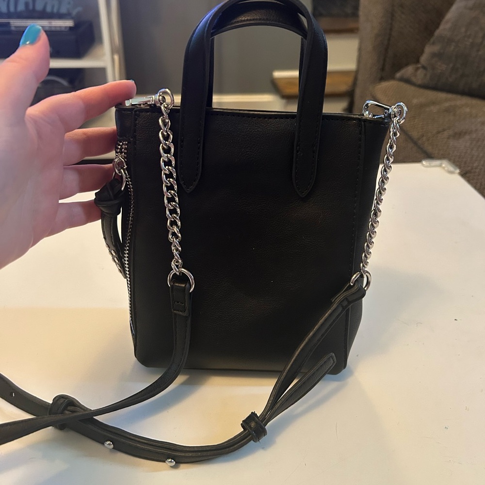 Black Leather Chain Strap Handbag